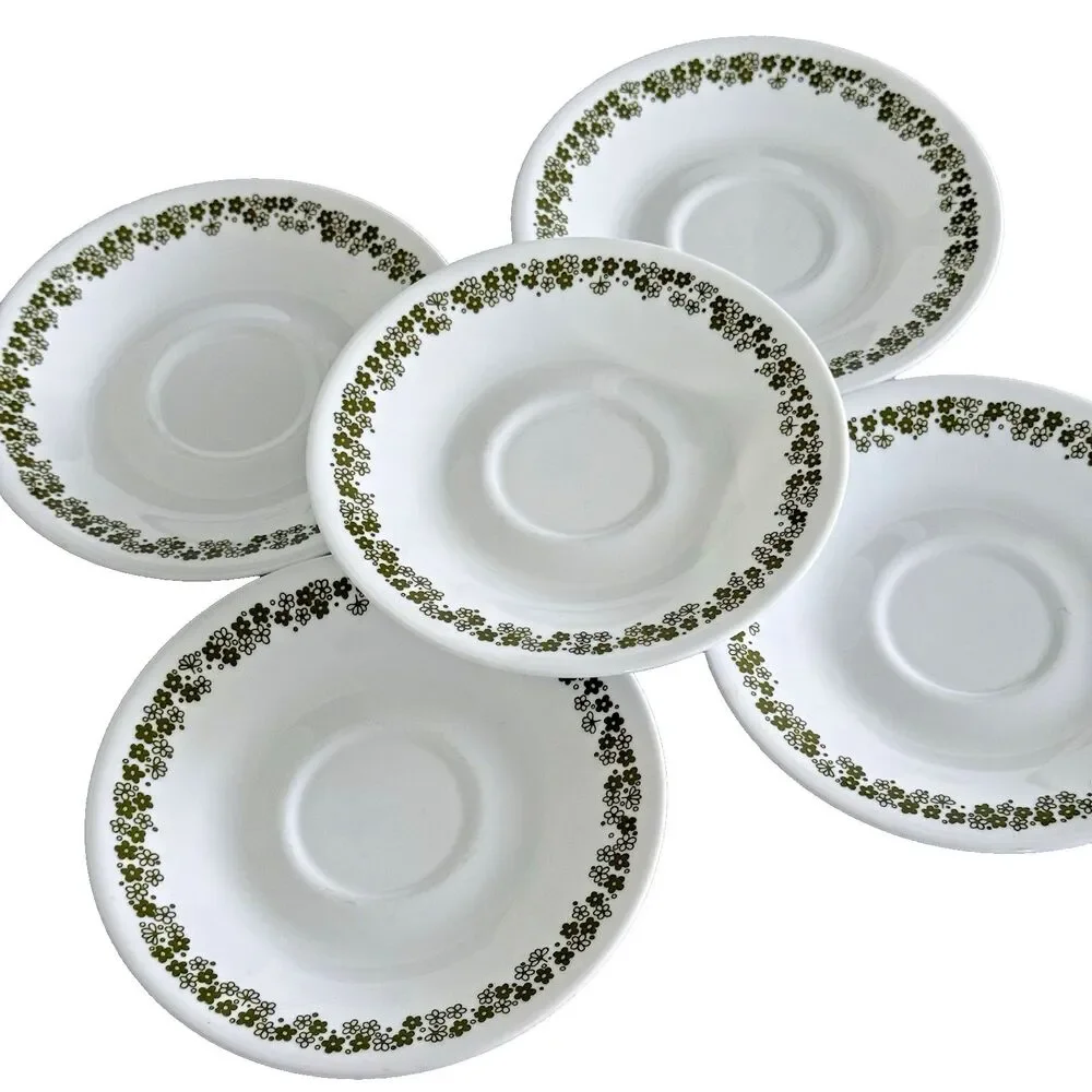 VTG Corelle Spring Blossom Green Crazy Daisy 5 Pc Set Saucers Plates 6.25